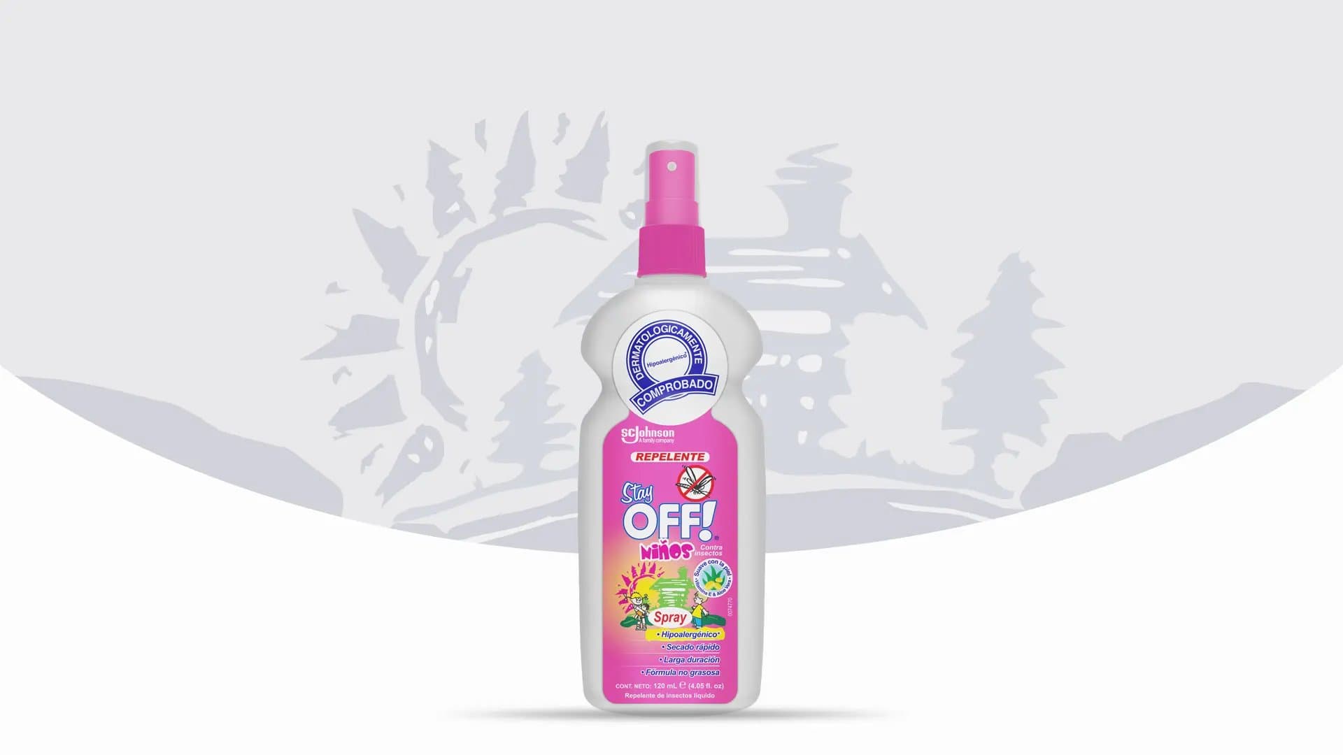 Frente de un envase de Stay OFF!® Niños Spray